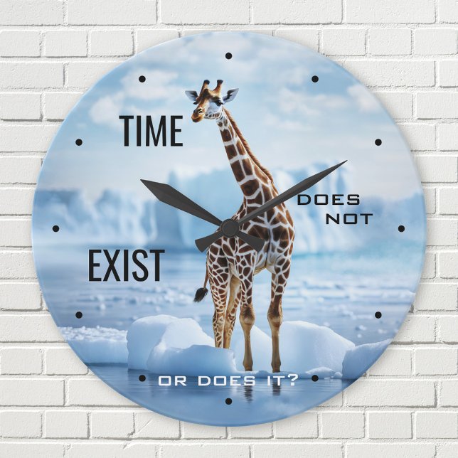 Funny Surreal Giraffe in Antarctica Round Clock (A funny surreal wall clock featuring a painting of a giraffe lost in ice in Antarctica)