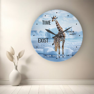 Funny Surreal Giraffe in Antarctica Round Clock