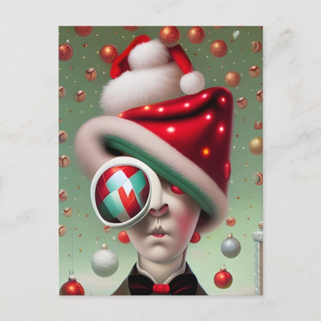 Funny Surreal Santa Hat Character Postcard (Front)