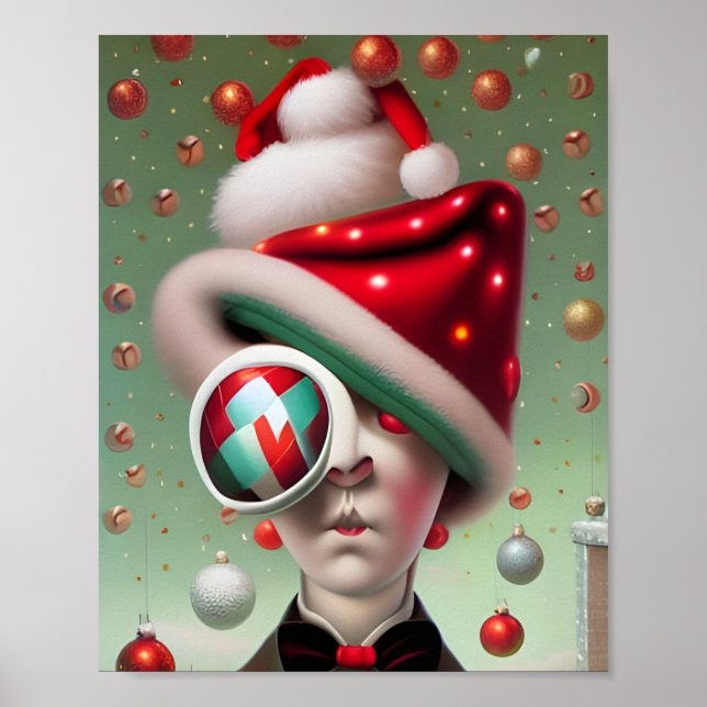 Funny Surreal Santa Hat Character Poster (Front)