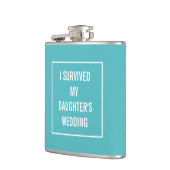 Funny Survived Daughter's Wedding Aqua and White Hip Flask (Left)