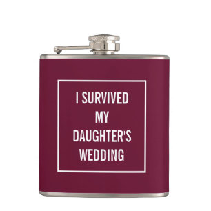 Funny Survived Daughter's Wedding Red Wine Colored Flask