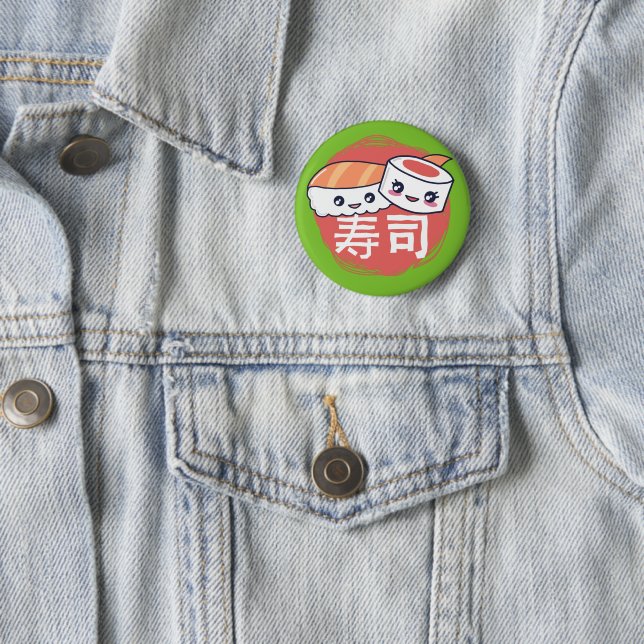 Funny Sushi Cartoon Design Button (In Situ)