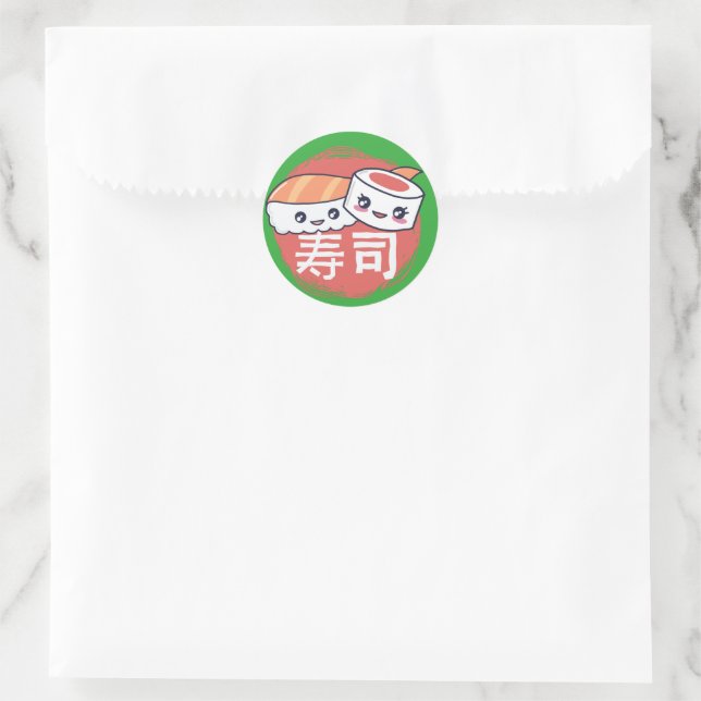 Funny Sushi Cartoon Design Classic Round Sticker (Bag)