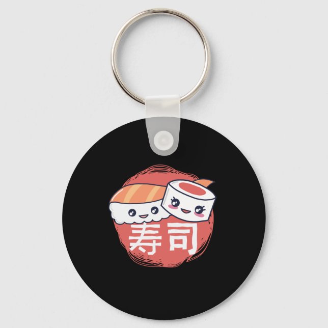 Funny Sushi Cartoon Design Keychain (Front)