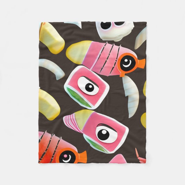 Funny Sushi Fleece Blanket (Front)
