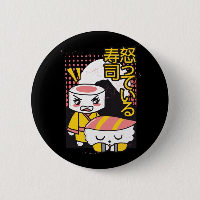 Funny Sushi Karate Fighters Cartoon Design Button (Front)