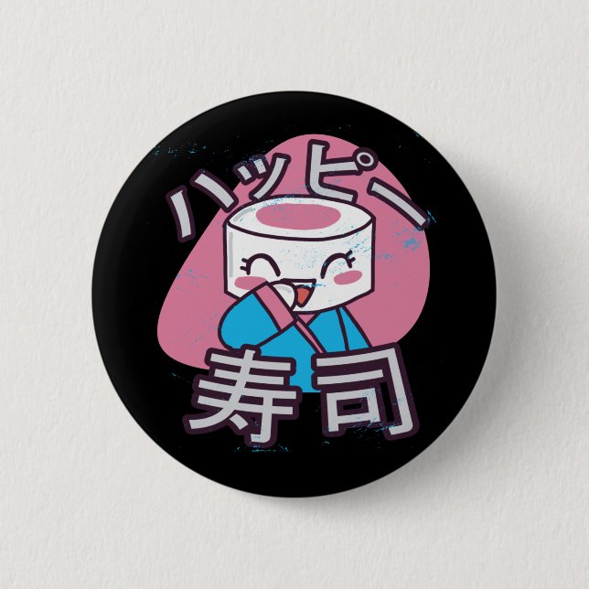 Funny Sushi Master Cartoon Design Button (Front)