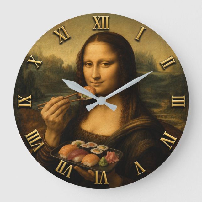 Funny Sushi Mona Lisa  Large Clock (Front)