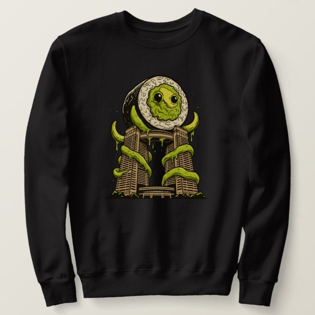 Funny Sushi Monster Kaiju Urban Attack Design Sweatshirt (Design Front)