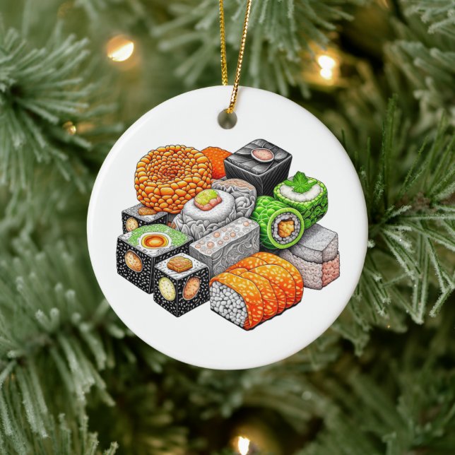 Funny Sushi Pun Christmas Ceramic Ornament (Tree)