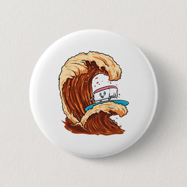 Funny Sushi Surfer Riding Soy Sauce Wave Art  Button (Front)