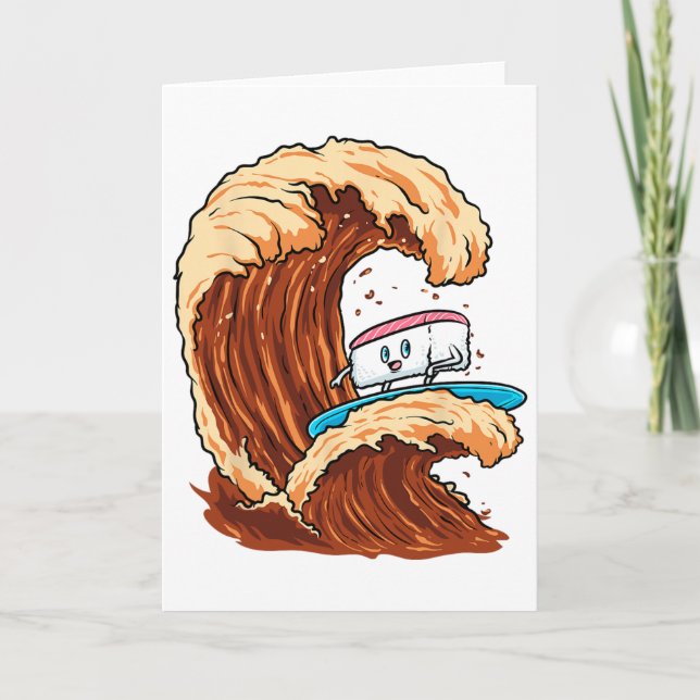 Funny Sushi Surfer Riding Soy Sauce Wave Art  Card (Front)