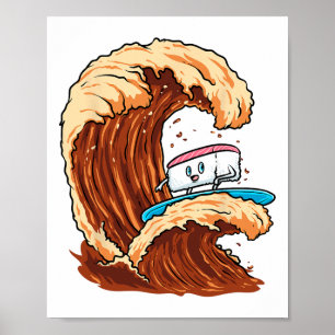 Funny Sushi Surfer Riding Soy Sauce Wave Art Poster