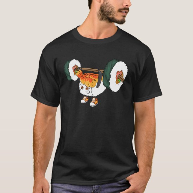 Funny Sushi Weight Lifting Japanese Food Gym Cute T-Shirt (Front)