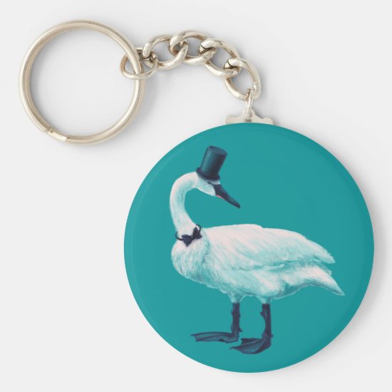 Funny Swan Gentleman With Bowtie And Top Hat Keychain