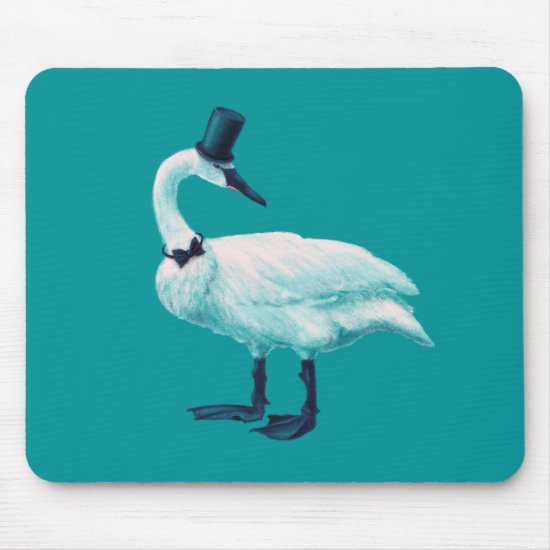 Funny Swan Gentleman With Bowtie And Top Hat Mouse Pad