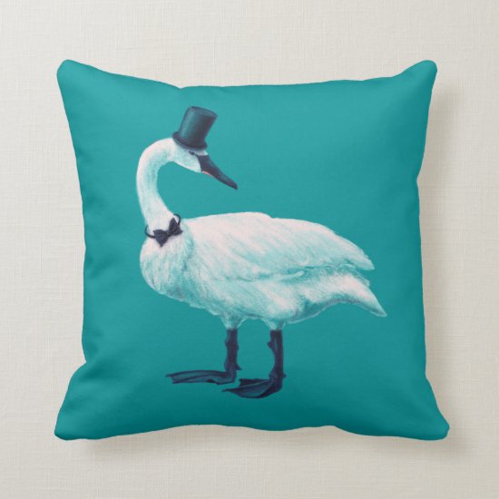 Funny Swan Gentleman With Bowtie And Top Hat Throw Pillow