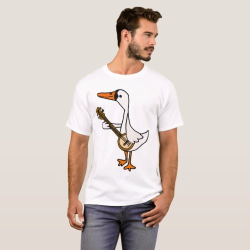 Funny Swan Playing Banjo Cartoon T_Shirt