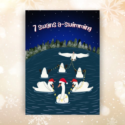 Funny Swans Swimming 12 Days of Christmas Flat Holiday Card