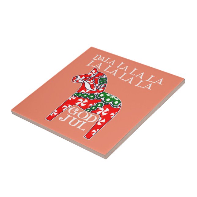 Funny Swedish Christmas God Jul Dala Horse Dalahos Ceramic Tile (Side)