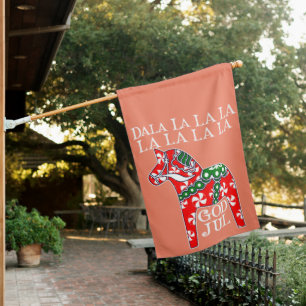 Funny Swedish Christmas God Jul Dala Horse Dalahos House Flag