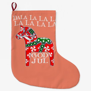 Funny Swedish Christmas God Jul Dala Horse Dalahos Large Christmas Stocking