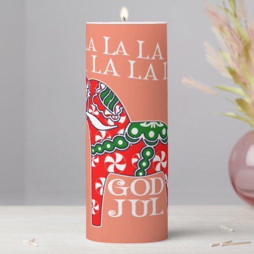 Funny Swedish Christmas God Jul Dala Horse Dalahos Pillar Candle