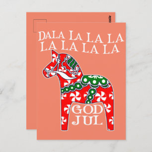 Funny Swedish Christmas God Jul Dala Horse Dalahos Postcard