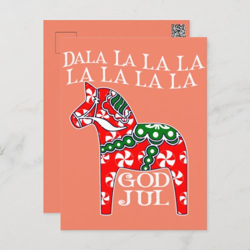 Funny Swedish Christmas God Jul Dala Horse Dalahos Postcard