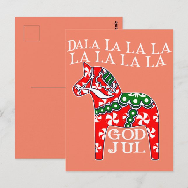 Funny Swedish Christmas God Jul Dala Horse Dalahos Postcard (Front/Back)