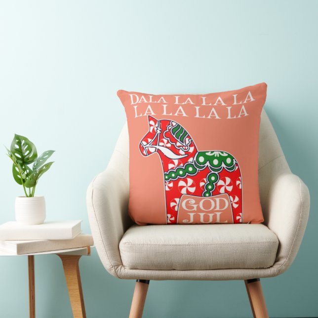 Funny Swedish Christmas God Jul Dala Horse Dalahos Throw Pillow (Chair)
