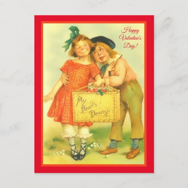 Funny Sweet Boy and Girl Happy Valentine's Day Postcard (Front)