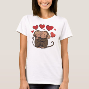 Funny Sweet Chic Cute Colorful Hugging Monkeys T-Shirt