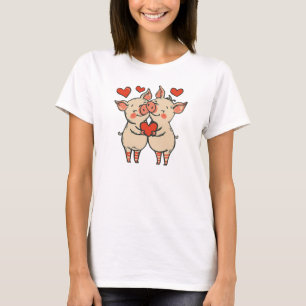 Funny Sweet Chic Cute Colorful Hugging Pigs T-Shirt