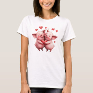 Funny Sweet Chic Cute Colorful Hugging Pigs T-Shirt