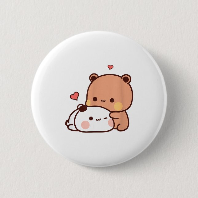 Funny Sweet Kawaii Kp Bear Panda Hugging Couple Lo Button (Front)