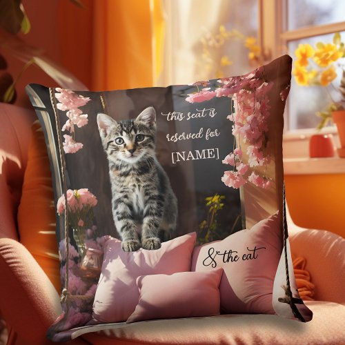 Funny Sweet Kitten Pink Throw Pillow