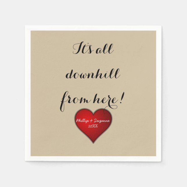 Funny Sweet Wedding Red Heart with Names and Year Napkins (Front)