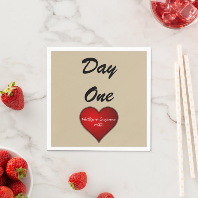 Funny Sweet Wedding Red Heart with Names/Year Napkins (Insitu)