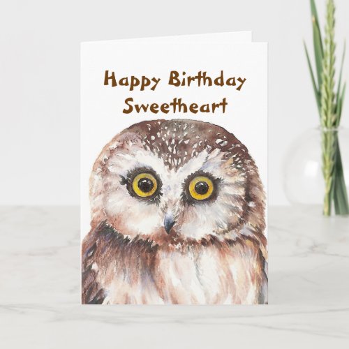 Funny Sweetheart Birthday with Cute Watercolor Owl Card