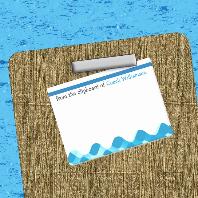 Funny SWIM COACH Personalized Notes (Swim Coach Post-it® Notes Front view In Situ on Clipboard Illustration)