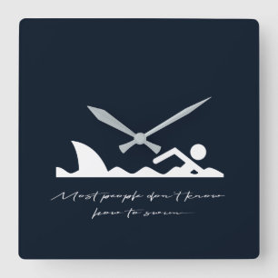 Funny Swimmer Swimming Shark Sarcasm Lover Gift Square Wall Clock