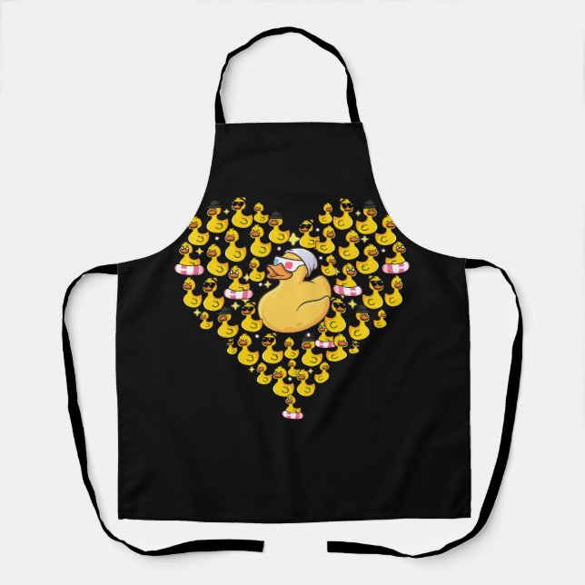 Funny Swimming Duck Heart Symbol Love Lifebuoy Duc Apron (Front)