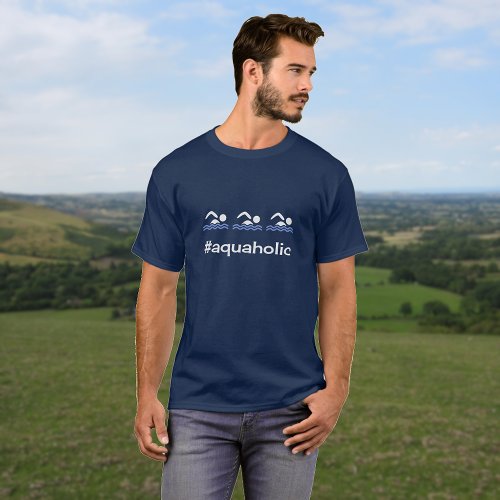 Funny swimming hashtag aquaholic T_Shirt