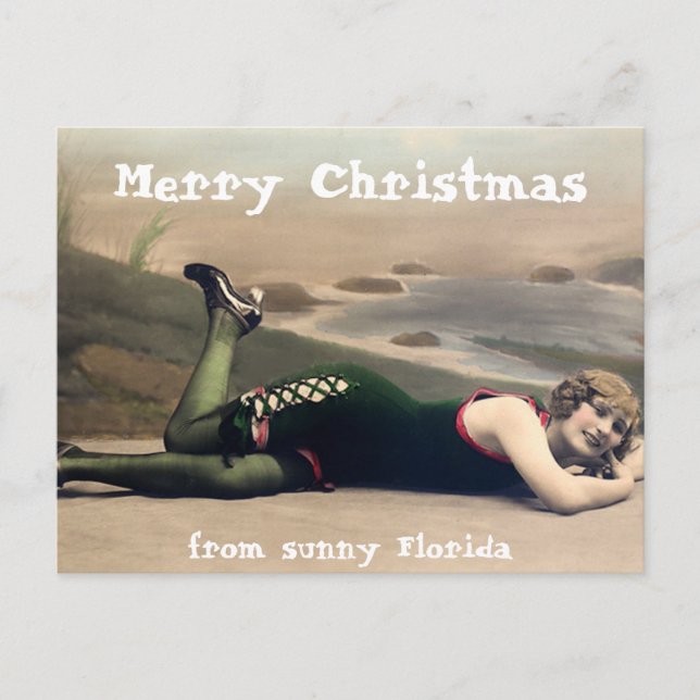 Funny Swimsuit Christmas from Florida Holiday Postcard (Front)