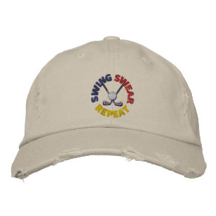 Funny Swing Swear Repeat Retro Golf Embroidered Baseball Cap