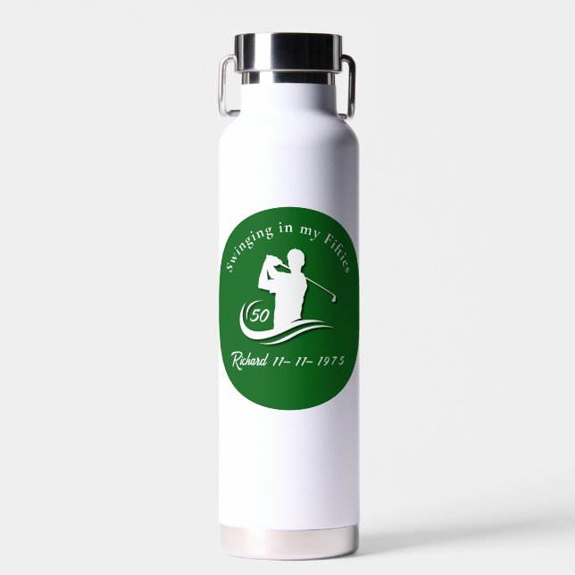 Funny Swinging In My Fifties Modern Golf Player Water Bottle (Front)