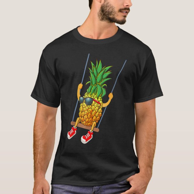 Funny Swinging Pineapple Swinger Fruit Animated Cu T-Shirt (Front)