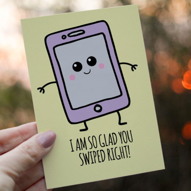 Funny Swipe Right Kawaii Phone Valentines Day Holiday Card (Your love life won't need any upgrades and will be buzzing off the hook with this fun card.)